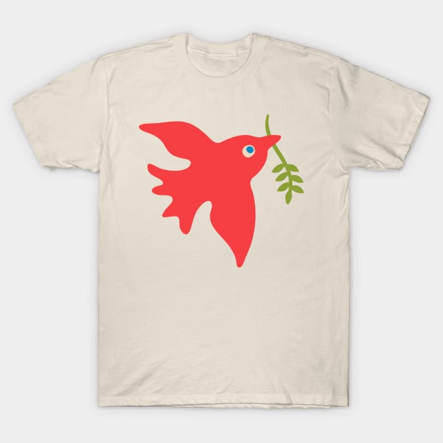 RED BIRD PEACE Cute Charming Baby Animal with Olive Branch - UnBlink Studio by Jackie Tahara T-Shirt by UnBlink Studio by Jackie Tahara